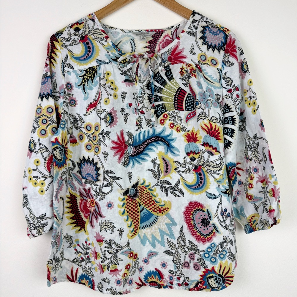 Hester & Orchard Floral Linen Blend Blouse